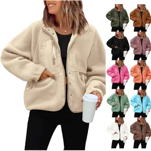 Women's cozy teddy fleece jacket with standing collar and multi-color options available