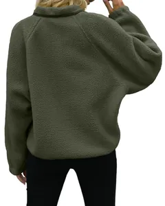 Detailed back view of women's warm army green sherpa fleece jacket for autumn winter