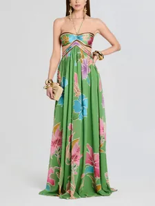 French Style Floral Halter Neck Cut-Out Backless Maxi Dress For Women Summer Vacation Resort Wear Polyester Long Dress