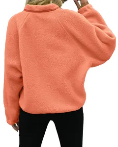 Back view of cozy orange sherpa fleece jacket for women autumn and winter fashion wear