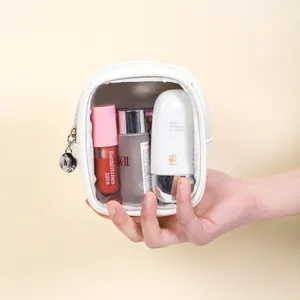 White PU waterproof portable transparent cosmetic bag for travel toiletries and makeup