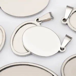 Roestvrijstalen Bezel Trays Ovale Hangermonturen DIY Halsketting Sieraden Maken Accessoires