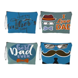 Set di 4 pochette trucco per la festa del papà con stampe baffi e cravatta
