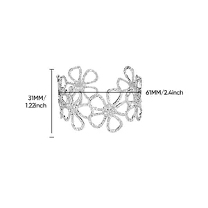 Silver floral open cuff bracelet with dimensions 31mm height and 61mm diameter