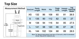 Detailed size chart for women's bib ski pants with measurement guide and parameters
