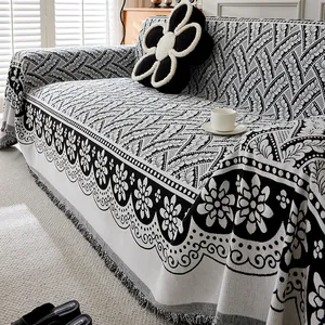 Nordischer Chenille Sofabezug Überwurf Mit Quasten Floral Jacquard Schutz Für Wohnzimmer Sofa Couch Schonbezug Heimtextil