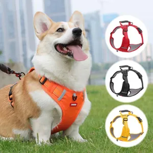 Detail view of breathable vest dog harness for small dogs in multiple colors.