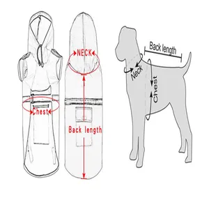 Esquema de medición de cuello, pecho y espalda para chubasquero con capucha de perro