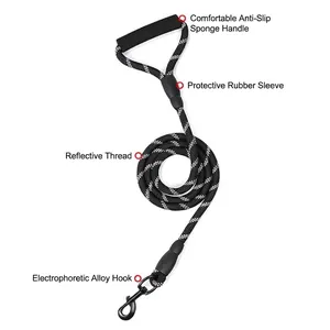 Reflective nylon dog leash featuring a comfortable foam handle and durable alloy hook