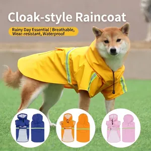Chubasquero para Perro de PU Impermeable con Capucha Tira Reflectante Poncho de Lluvia Ajustable para Perros Grandes Exterior
