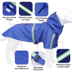 Chubasquero azul de PU para perros con capucha y bandas reflectantes para perros grandes