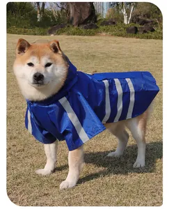 Chubasquero azul impermeable para perro con tiras reflectantes y capucha para Shiba Inu