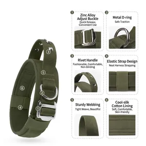 Tactical dog collar for large dogs with metal buckle and soft cotton lining
