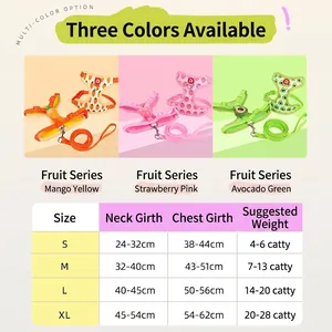 Breathable vest-style dog harness and leash set with fruit pattern for small puppies