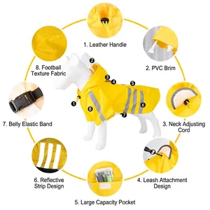 Chubasquero amarillo para perros con tiras reflectantes y detalles de diseño prácticos