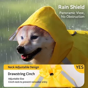 Chubasquero amarillo con capucha para perro, tiras reflectantes y cordón ajustable