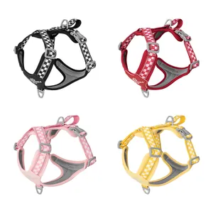 Adjustable no-pull dog harness with classic checkerboard pattern in four colors