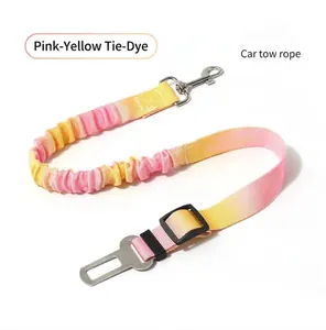 Ceinture de sécurité tie-dye rose et jaune pour chien avec boucle
