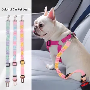 Ceinture de Sécurité de Voiture pour Chien Laisse Élastique Ajustable avec Ammortisseur Tie Dye Arc-en-ciel pour Voyage