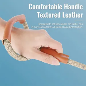 Reflective nylon P-rope dog leash featuring a comfortable brown leather padded handle