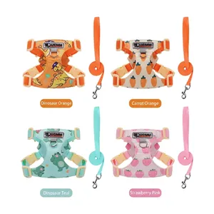 Breathable printed dog harness and leash set with cute cartoon patterns for small pets