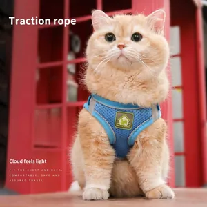 Reflective Breathable Pet Harness And Leash Set For Cats Small Dogs Polyester Mesh Vest Harness Escape Proof Walking Lead