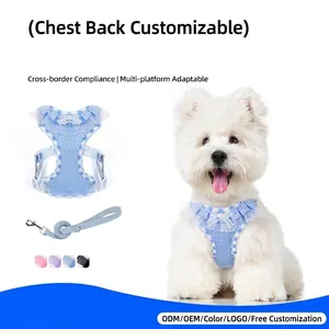 Vintage Plaid Pet Harness And Leash Set For Small Dogs Cats Breathable Mesh Lace Bowknot Pearl Elegant Adjustable Puppy Vest