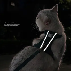Reflective escape-proof cat harness and leash set for safe night walking outdoor