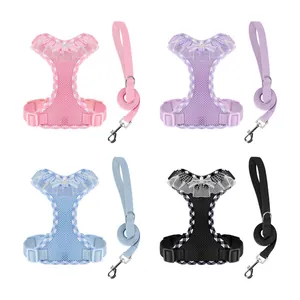 Hepburn style lace dog harness and leash set with pearl accents for small breeds