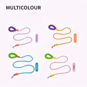 Comfortable Padded Handle Dog Leash Dopamine Candy Color Nylon Braided Round Rope Shock Absorbing Pet Walking Lead For Dogs