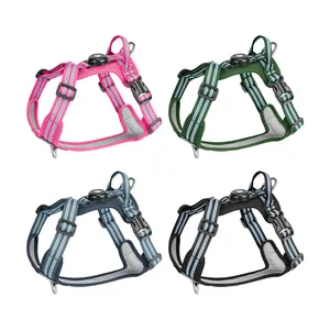 Professional reflective no-pull dog harness set featuring pink green blue and black colors