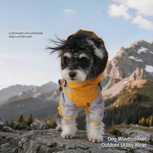 Lightweight yellow waterproof dog windbreaker jacket for outdoor hiking and wind protection