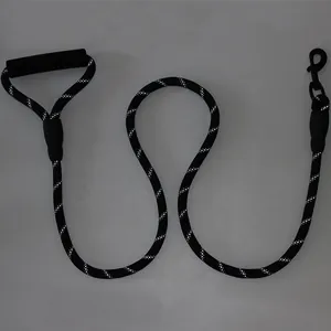 Heavy-duty black reflective nylon dog leash with comfortable foam padded handle