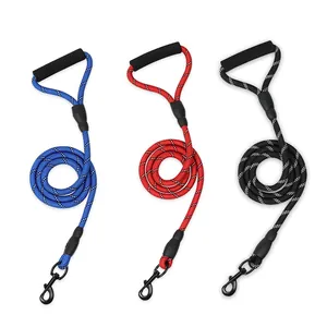Set of durable reflective nylon dog leashes with soft foam handles in three colors