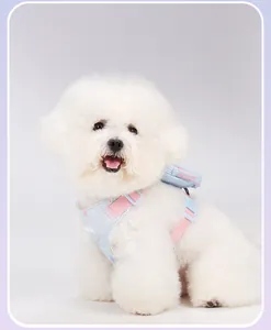 Breathable seersucker pet harness featuring a cute small backpack for small dogs and cats