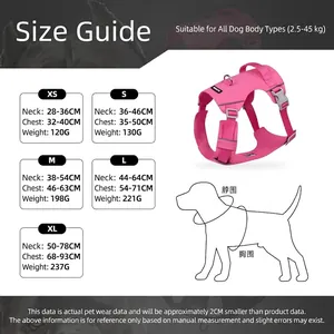 Lichtgewicht roze waterdicht hondenharnas met maattabel voor kleine tot grote honden