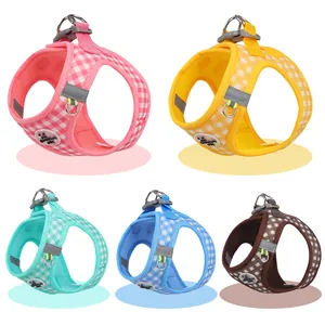 Plaid pet harness vest for dogs and cats with reflective strips, 5 colors available.