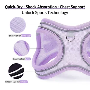 Breathable reflective purple mesh dog harness for outdoor sports and daily training