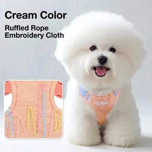 Breathable seersucker dog harness with colorful embroidery for small pets