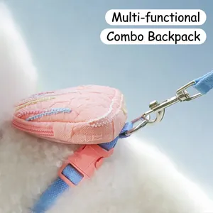 Pet harness with bubble gauze cloud backpack and blue leash for small dogs and cats