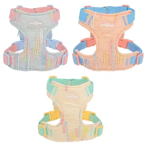 Breathable seersucker dog harness backpack in pastel colors for outdoor