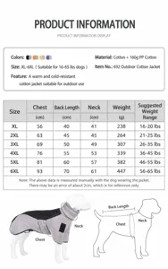 Comprehensive size chart and measurement guide for this warm waterproof dog winter coat