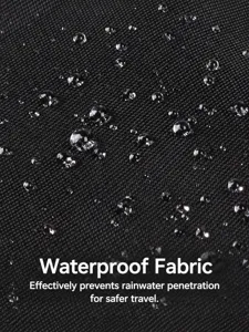 Macro close-up detail of black waterproof polyester fabric with clear water droplets.