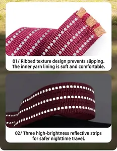Detail of reflective dog harness strap showing soft lining and high-visibility strips