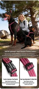 Reflective dog harness featuring heavy-duty POM plastic buckles for safety and durability.