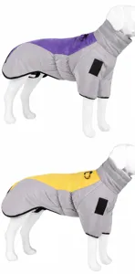 Grey-purple and grey-yellow reflective waterproof winter dog coats for large pets.