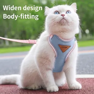 Reflective blue pet harness and leash set for small dogs and cats with vest design