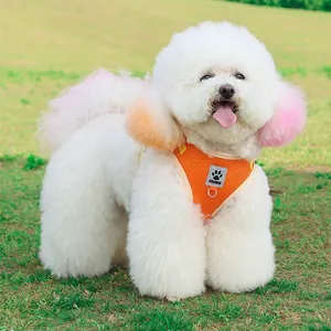 Breathable mesh pet harness in bright orange for small dogs and cats
