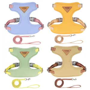Breathable soft mesh dog harness and leash set available in four diverse pastel colors