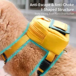Yellow adjustable cat backpack harness with anti-escape H-shaped design for outdoor travel